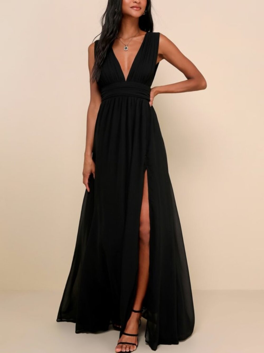 NWT - Lulus Heavenly Hues Black Maxi Dress - Size L